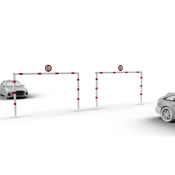 Height restriction barriers | stationary | fixed, 70 x 70 mm, to be fixed by plugs | total width: 3000 mm | clear height: approx. 2000 mm